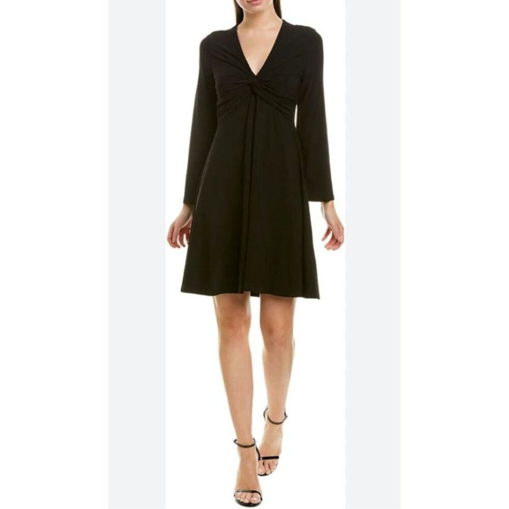 London Times A Line Dress 14 Black Long Sleeve Stretch NEW Washable
